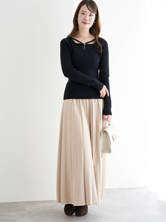 LUDIC PARK(ルディックパーク) |パール付きクロスリブニットトップス