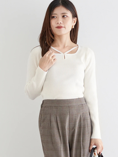 LUDIC PARK(ルディックパーク) |パール付きクロスリブニットトップス
