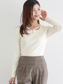 LUDIC PARK(ルディックパーク) |パール付きクロスリブニットトップス