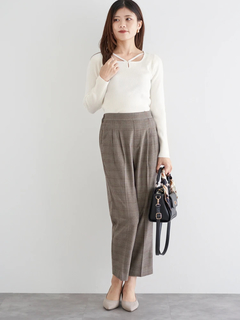 LUDIC PARK(ルディックパーク) |パール付きクロスリブニットトップス