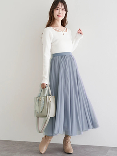 LUDIC PARK(ルディックパーク) |パール付きクロスリブニットトップス