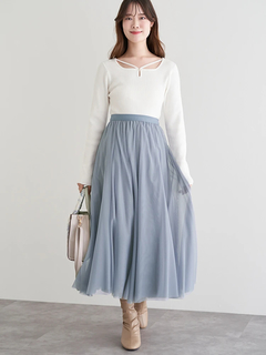 LUDIC PARK(ルディックパーク) |パール付きクロスリブニットトップス