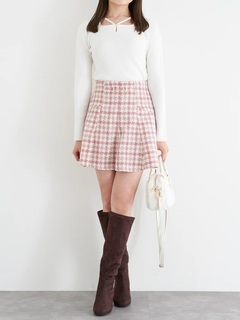 LUDIC PARK(ルディックパーク) |パール付きクロスリブニットトップス