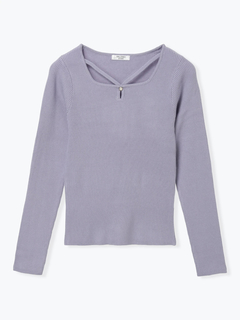 LUDIC PARK(ルディックパーク) |パール付きクロスリブニットトップス