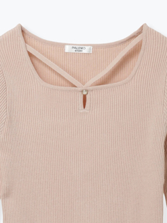 LUDIC PARK(ルディックパーク) |パール付きクロスリブニットトップス