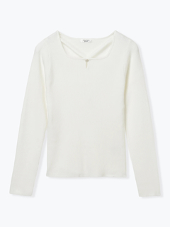 LUDIC PARK(ルディックパーク) |パール付きクロスリブニットトップス