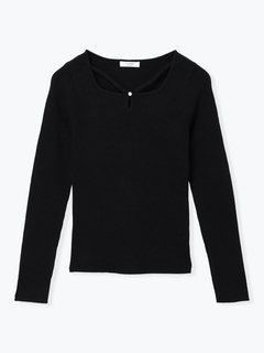 LUDIC PARK(ルディックパーク) |パール付きクロスリブニットトップス