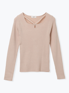 LUDIC PARK(ルディックパーク) |パール付きクロスリブニットトップス