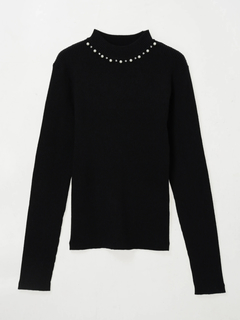 LUDIC PARK(ルディックパーク) |襟ビジューパール付きリブニットトップス