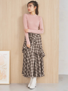 LUDIC PARK(ルディックパーク) |襟ビジューパール付きリブニットトップス