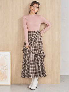 LUDIC PARK(ルディックパーク) |襟ビジューパール付きリブニットトップス