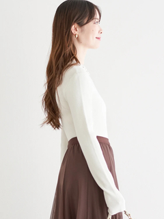 LUDIC PARK(ルディックパーク) |襟ビジューパール付きリブニットトップス