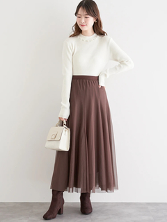 LUDIC PARK(ルディックパーク) |襟ビジューパール付きリブニットトップス