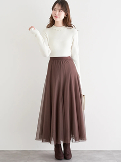 LUDIC PARK(ルディックパーク) |襟ビジューパール付きリブニットトップス