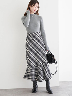 LUDIC PARK(ルディックパーク) |襟ビジューパール付きリブニットトップス