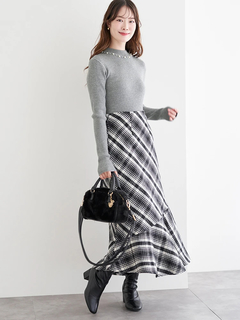 LUDIC PARK(ルディックパーク) |襟ビジューパール付きリブニットトップス