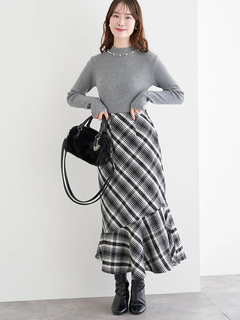 LUDIC PARK(ルディックパーク) |襟ビジューパール付きリブニットトップス