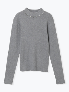 LUDIC PARK(ルディックパーク) |襟ビジューパール付きリブニットトップス