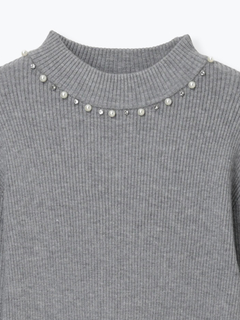 LUDIC PARK(ルディックパーク) |襟ビジューパール付きリブニットトップス