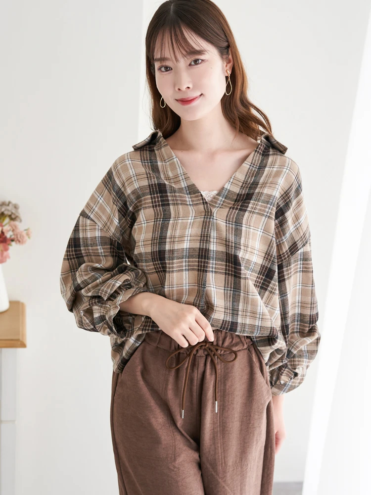 LUDIC PARK(ルディックパーク) |チェック柄タックスリーブスキッパーシャツ