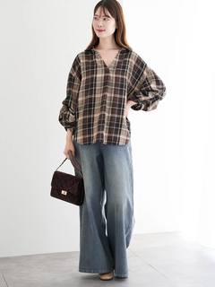 LUDIC PARK(ルディックパーク) |チェック柄タックスリーブスキッパーシャツ