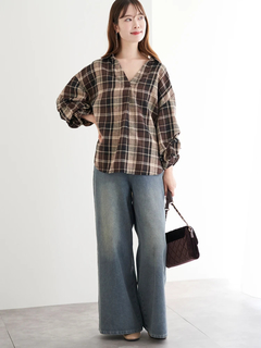 LUDIC PARK(ルディックパーク) |チェック柄タックスリーブスキッパーシャツ