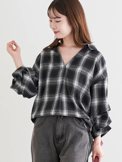 LUDIC PARK(ルディックパーク) |チェック柄タックスリーブスキッパーシャツ
