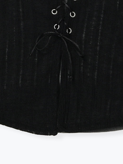 LUDIC PARK(ルディックパーク) |[SET]レースアップトップス（ムラ染め風プリント・透かし編み）×ホルターネックインナー