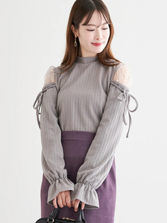 LUDIC PARK(ルディックパーク) |肩チュールシアーパール付きリボントップス