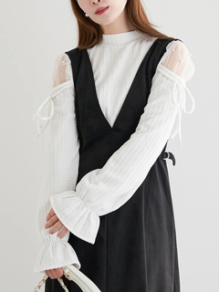 LUDIC PARK(ルディックパーク) |肩チュールシアーパール付きリボントップス