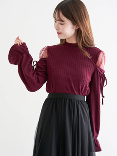 LUDIC PARK(ルディックパーク) |肩チュールシアーパール付きリボントップス