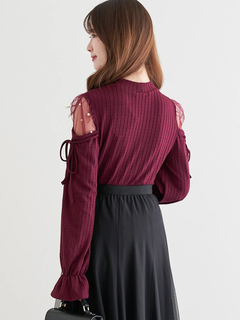 LUDIC PARK(ルディックパーク) |肩チュールシアーパール付きリボントップス