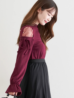 LUDIC PARK(ルディックパーク) |肩チュールシアーパール付きリボントップス