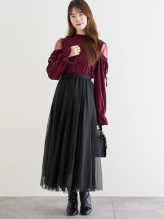 LUDIC PARK(ルディックパーク) |肩チュールシアーパール付きリボントップス