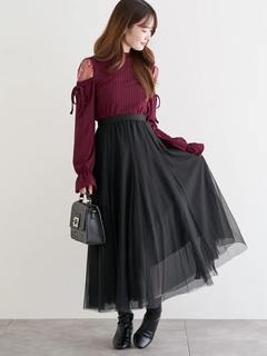 LUDIC PARK(ルディックパーク) |肩チュールシアーパール付きリボントップス