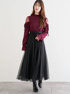 LUDIC PARK(ルディックパーク) |肩チュールシアーパール付きリボントップス