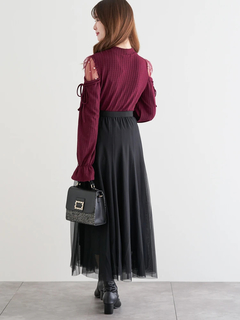 LUDIC PARK(ルディックパーク) |肩チュールシアーパール付きリボントップス