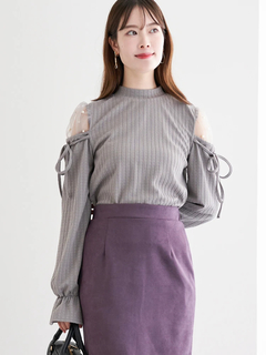 LUDIC PARK(ルディックパーク) |肩チュールシアーパール付きリボントップス