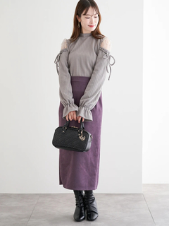 LUDIC PARK(ルディックパーク) |肩チュールシアーパール付きリボントップス