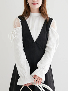 LUDIC PARK(ルディックパーク) |肩チュールシアーパール付きリボントップス