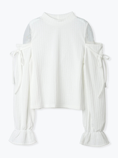 LUDIC PARK(ルディックパーク) |肩チュールシアーパール付きリボントップス