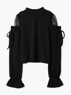 LUDIC PARK(ルディックパーク) |肩チュールシアーパール付きリボントップス