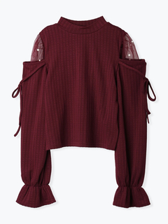 LUDIC PARK(ルディックパーク) |肩チュールシアーパール付きリボントップス