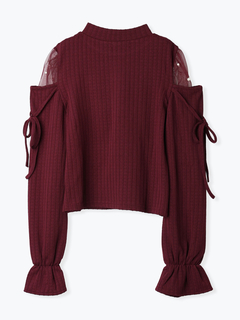 LUDIC PARK(ルディックパーク) |肩チュールシアーパール付きリボントップス