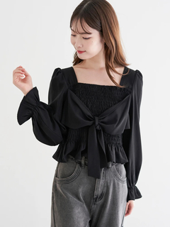 LUDIC PARK(ルディックパーク) |フロントリボンシャーリングブラウス（無地・チェック柄）