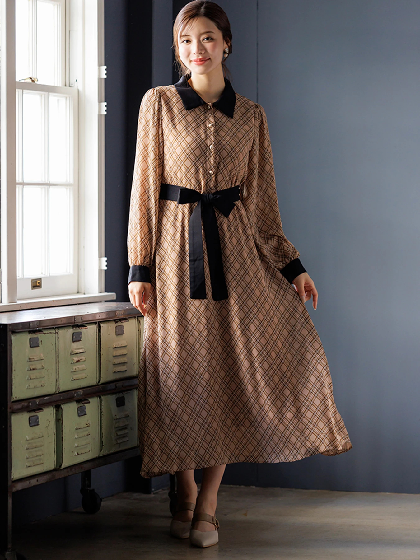 チェックシャツ柄クレリックシャツワンピース / LUDIC PARK（ル