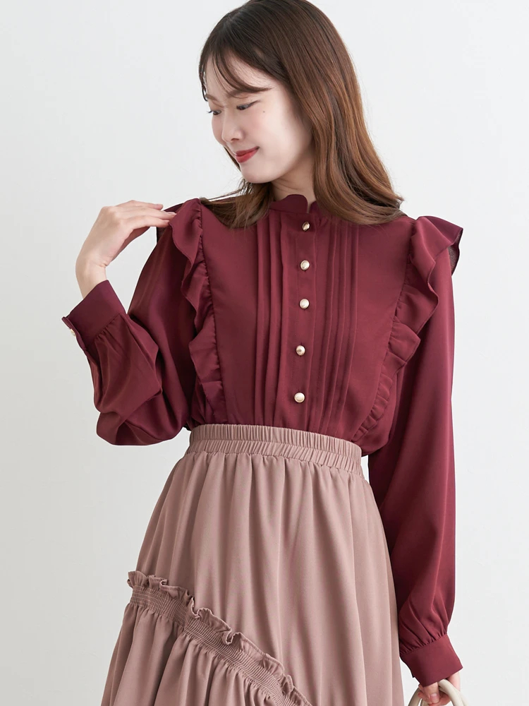 LUDIC PARK(ルディックパーク) |ピンタックフリルブラウス(無地・チェック柄)