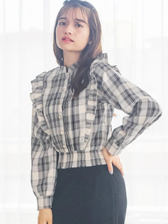 LUDIC PARK(ルディックパーク) |ピンタックフリルブラウス(無地・チェック柄)