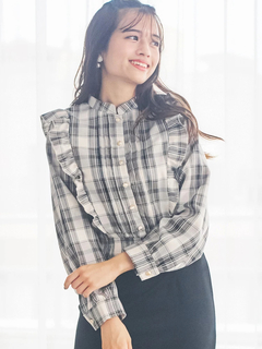 LUDIC PARK(ルディックパーク) |ピンタックフリルブラウス(無地・チェック柄)