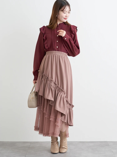 LUDIC PARK(ルディックパーク) |ピンタックフリルブラウス(無地・チェック柄)